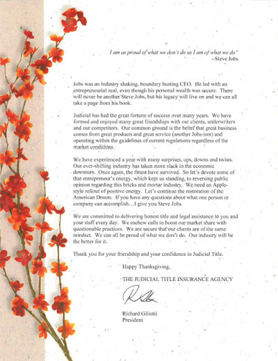 Thanksgiving Letter 2011